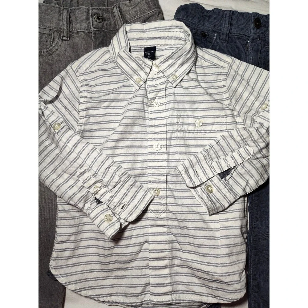 Baby Gap 2‎ yrs 2T Boy Outfit Lot Dress Shirt Jeans Corduroy Pants 3pc Gray Blue